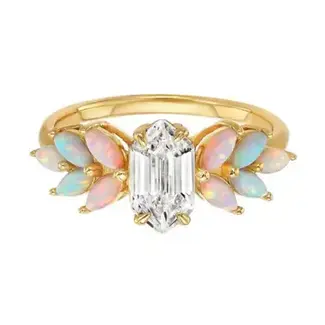 La Kaiser Pink Opal Ombre and Topaz Lotus Ring