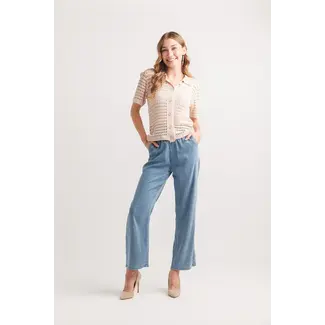 Papillon Knit Short Sleeve Collared Cardigan