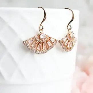 A Pocket of Posies Art Deco Fan Earrings - Gold
