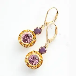 A Pocket of Posies Art Deco Floral Earrings - Topaz & Cyclamen Purple
