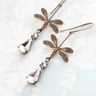 A Pocket of Posies Dragonfly Crystal Glass Earrings
