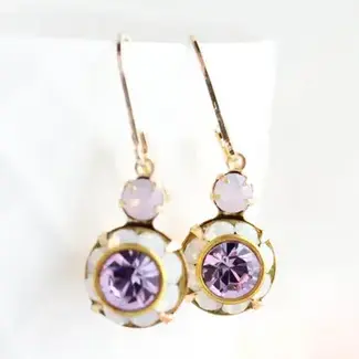 A Pocket of Posies Art Deco Glass Earrings - Rose opal, white opal and violet