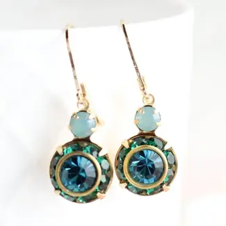 A Pocket of Posies Art Deco Floral Earrings - Dark Teal & Emerald Green Glass