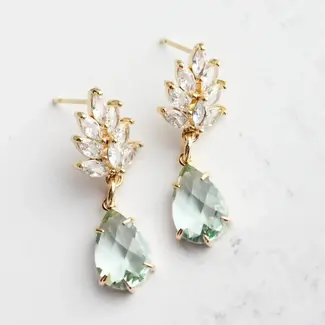 A Pocket of Posies Glass Leaf Earrings - Rhinestone Studs in Gold