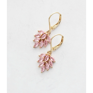 A Pocket of Posies Little Leaf Earrings Rhinestone Earrings- Short in Pink