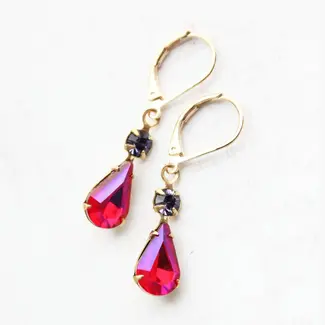 A Pocket of Posies Vintage Glass Teardrop Earrings - Aurora - Hot Pink Fuchsia
