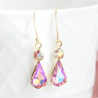 A Pocket of Posies Vintage Glass Teardrop Earrings - Aurora - Rose Pink