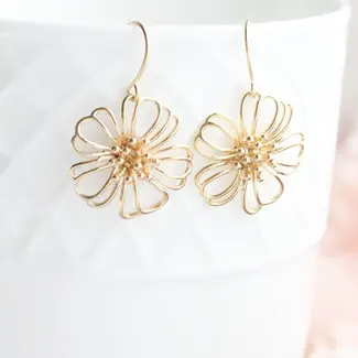 A Pocket of Posies Gold Floral Filigree Earrings - Looping Daisy