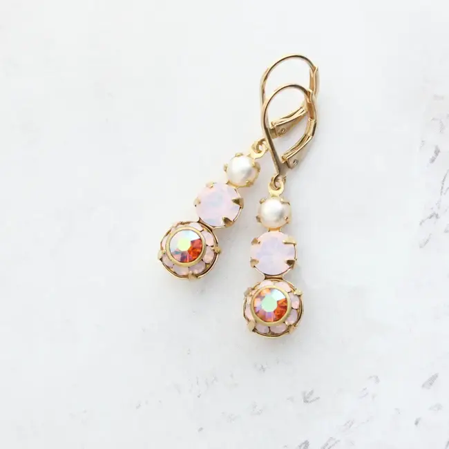 A Pocket of Posies Vintage Glass Earrings Three Jewel - Rose Water Opal