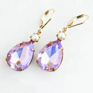 A Pocket of Posies Earrings in  Lavender Mauve Glass and Pearl