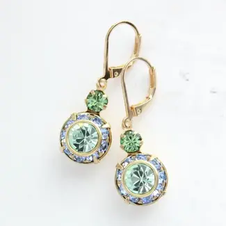 A Pocket of Posies Art Deco Earrings in Light Sapphire Blue & Peridot Green