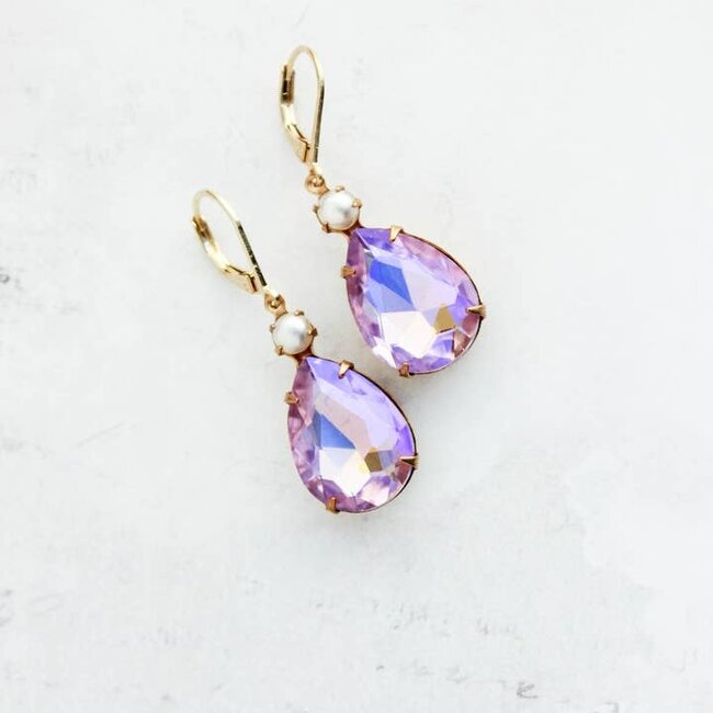 A Pocket of Posies Earrings in  Lavender Mauve Glass and Pearl
