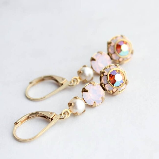 A Pocket of Posies Vintage Glass Earrings Three Jewel - Rose Water Opal
