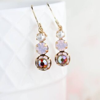 A Pocket of Posies Vintage Glass Earrings Three Jewel - Rose Water Opal
