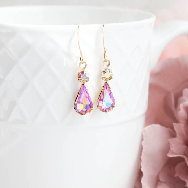 A Pocket of Posies Vintage Glass Teardrop Earrings - Aurora - Rose Pink