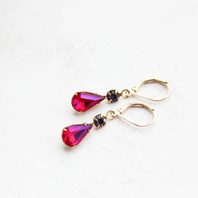 A Pocket of Posies Vintage Glass Teardrop Earrings - Aurora - Hot Pink Fuchsia