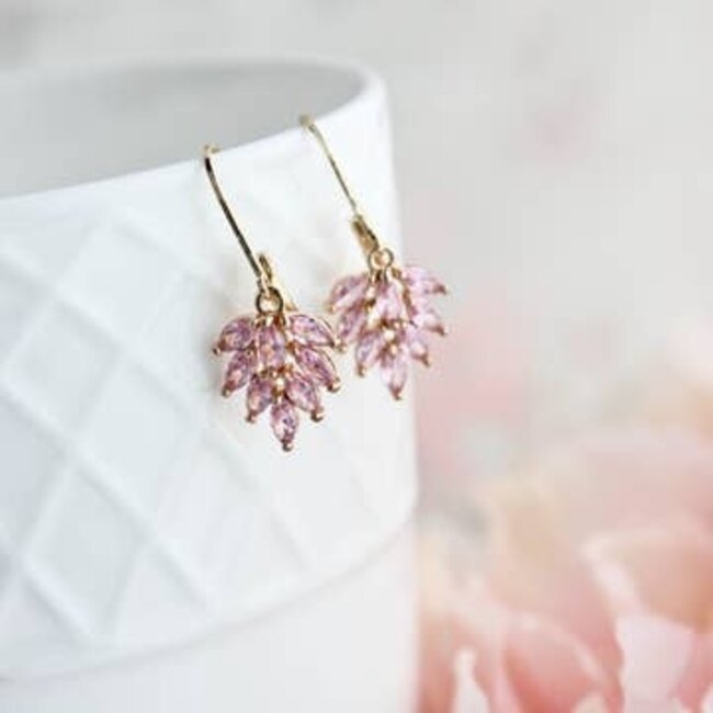 A Pocket of Posies Little Leaf Earrings Rhinestone Earrings- Short in Pink