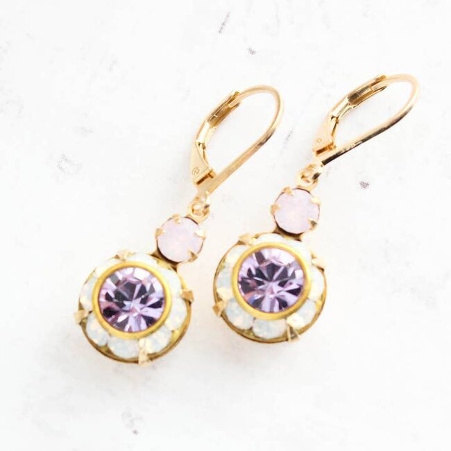 A Pocket of Posies Art Deco Glass Earrings - Rose opal, white opal and violet