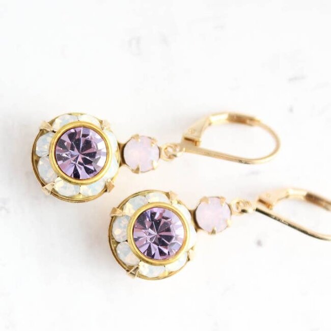 A Pocket of Posies Art Deco Glass Earrings - Rose opal, white opal and violet