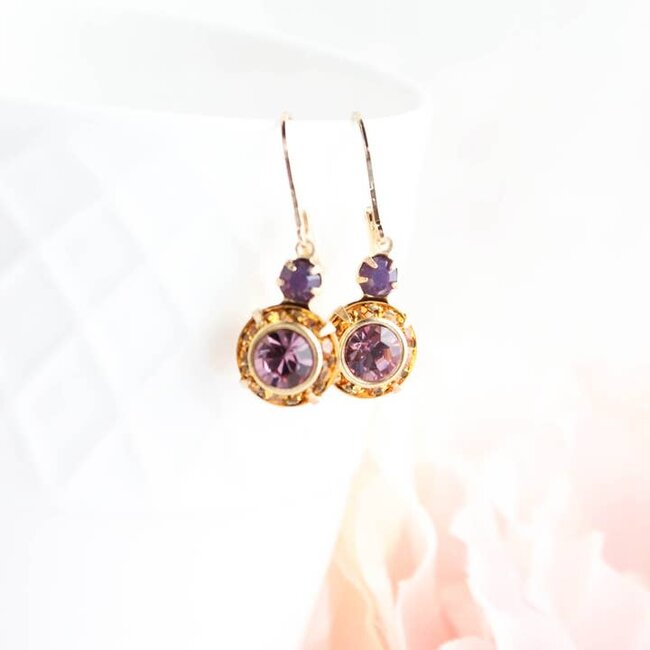 A Pocket of Posies Art Deco Floral Earrings - Topaz & Cyclamen Purple