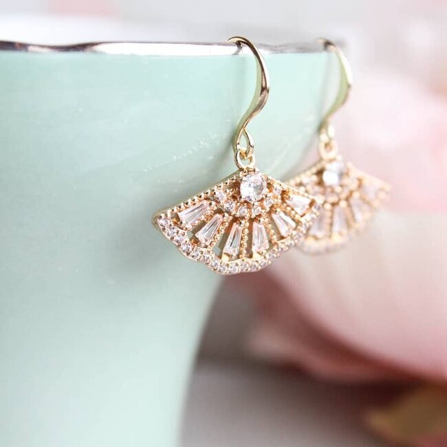 A Pocket of Posies Art Deco Fan Earrings - Gold