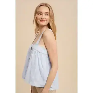 In Loom Button Back Smock Tank In Dove Grey