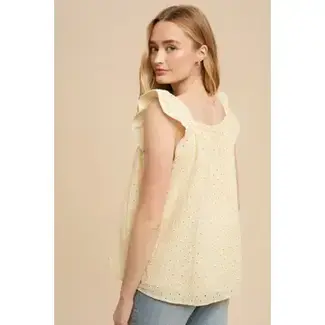 In Loom Eyelet Flutter Sleeve Cotton Blouse In Buttercream