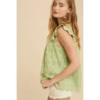 In Loom Darling Eyelet Top In Green Tea