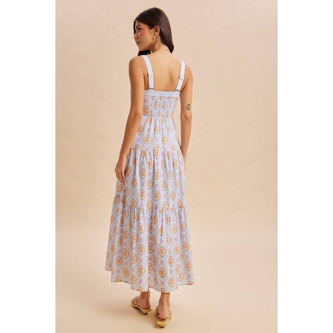 In Loom Floral Tiered Maxi Dress In Blue Aura