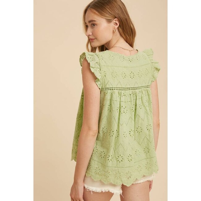 In Loom Darling Eyelet Top In Green Tea