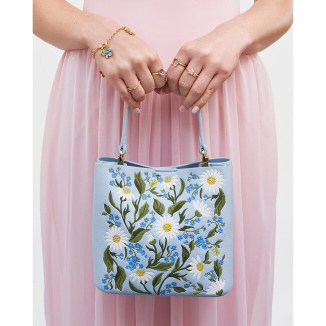 Fable England Forget Me Not - Blue Embroidered Bucket Bag