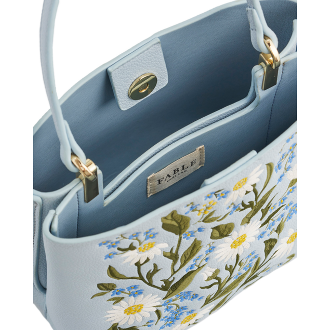 Fable England Forget Me Not - Blue Embroidered Bucket Bag