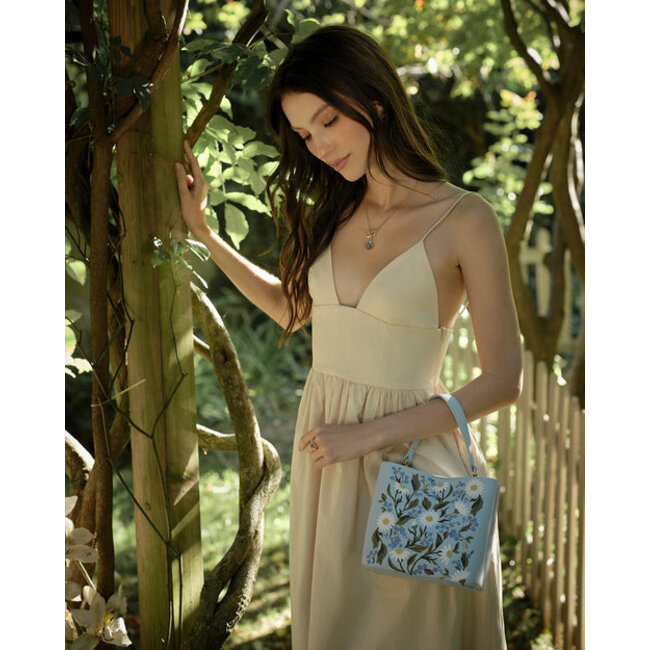 Fable England Forget Me Not - Blue Embroidered Bucket Bag