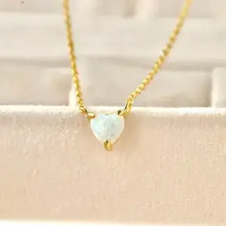 Tiny Opal Heart Necklace - Gold Over Silver