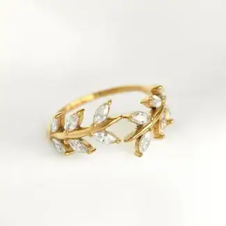 Waterproof Bypass Marquise Olive Branch Ring