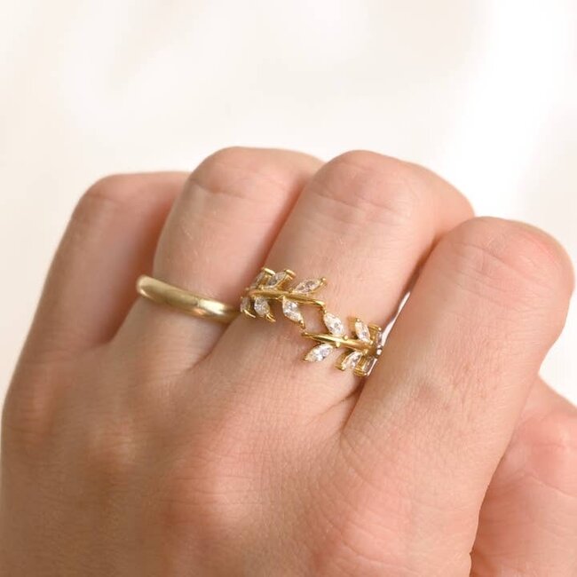 Waterproof Bypass Marquise Olive Branch Ring