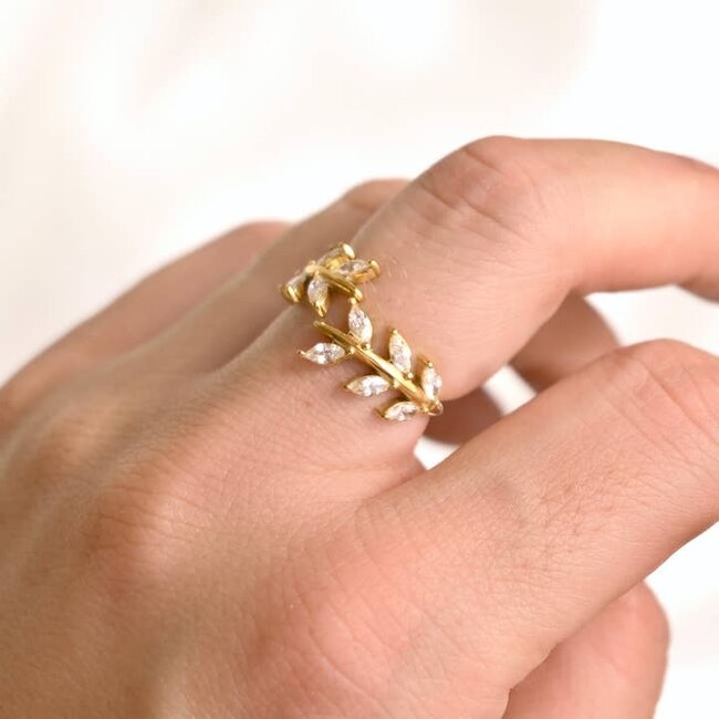Waterproof Bypass Marquise Olive Branch Ring