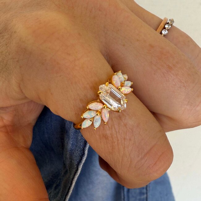 La Kaiser Pink Opal Ombre and Topaz Lotus Ring