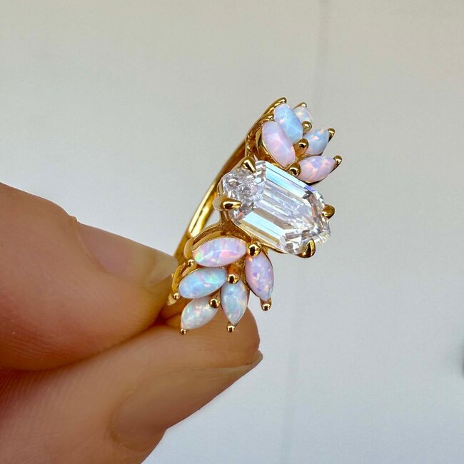La Kaiser Pink Opal Ombre and Topaz Lotus Ring
