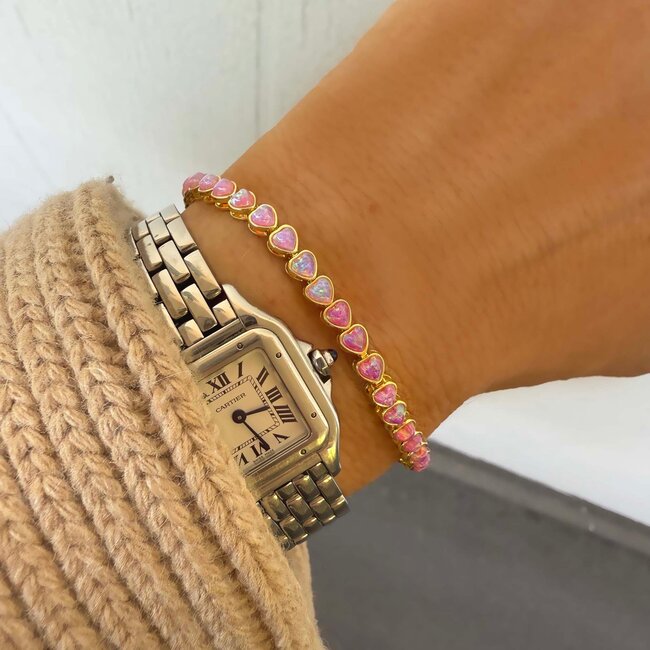 La Kaiser Pink Opal Ombre Heart and Heart Tennis Bracelet