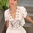Bird Embroidery Short Sleeve Front Tie Top
