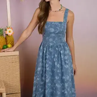 Floral Jacquard Corset Detail Midi Dress