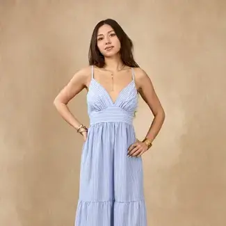 Striped Spaghetti-Strap Backless Dress