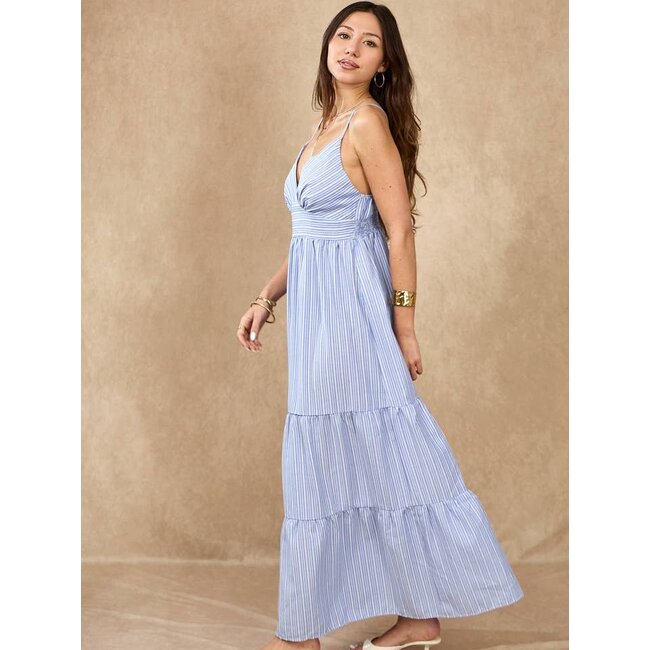 Striped Spaghetti-Strap Backless Dress