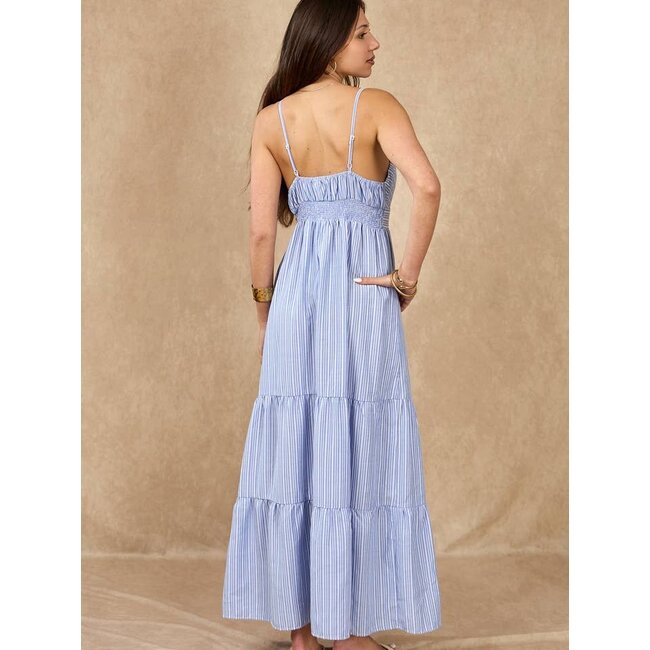 Striped Spaghetti-Strap Backless Dress