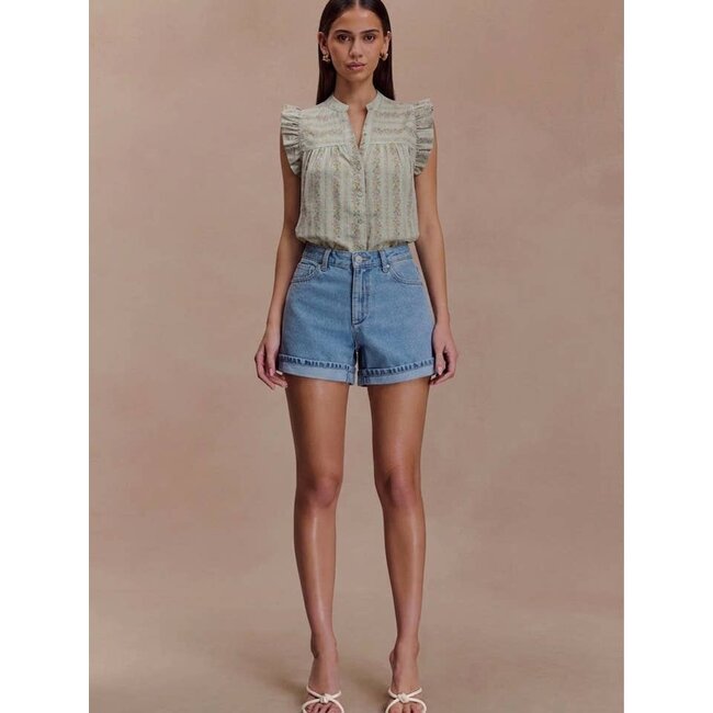 Sleeveless Floral-Print Blouse with Ruffles