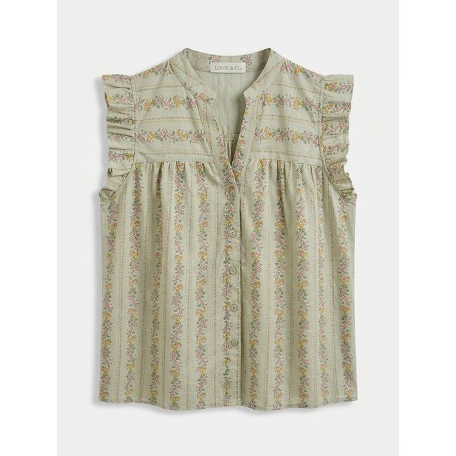 Sleeveless Floral-Print Blouse with Ruffles