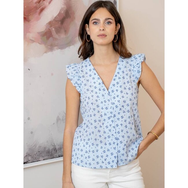 Striped Sleeveless Top with Floral Print
