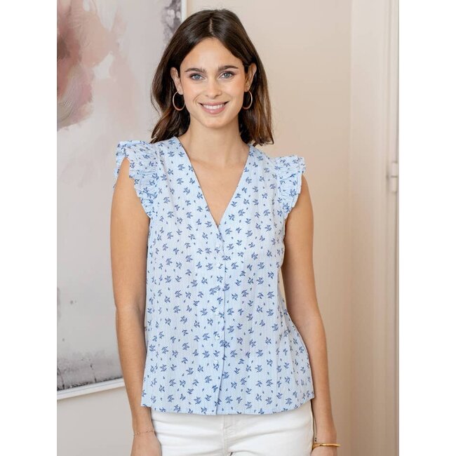 Striped Sleeveless Top with Floral Print