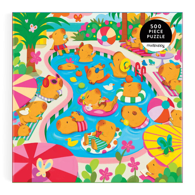 Galison/mudpuppy Capybara Pool Day 500 Piece Family Puzzle